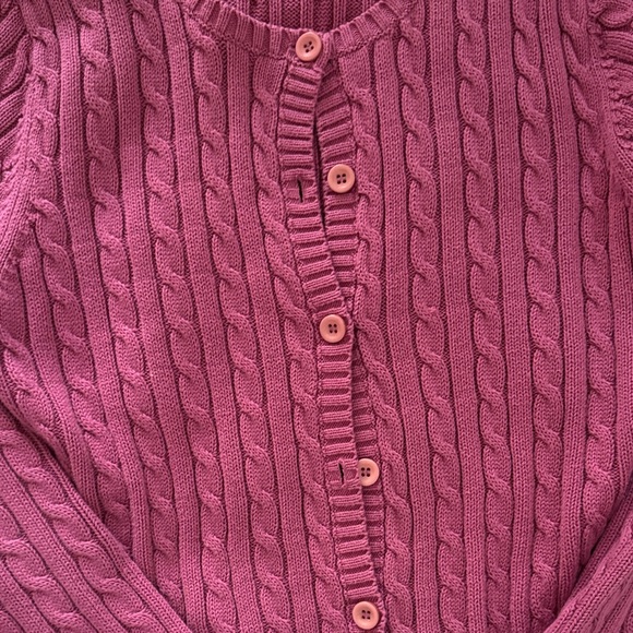 L.L. Bean Women's Cable Knit Button-Front Cardigan - Raspberry Pink - Picture 3 of 6